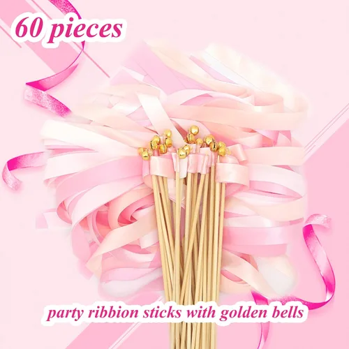 Miniatura 3 de 60 cintas coloridas de boda con campanas, cintas de fiesta, serpentinas, varitas mágicas de hadas de deseos para bodas, fiestas, actividades