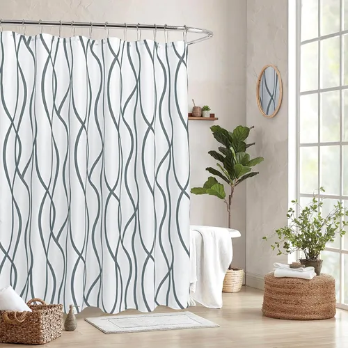 Miniatura 16 de Biscaynebay Cortina de baño de tejido texturizado con estampado dinámico Gris Plata