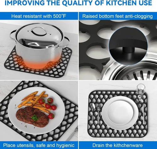 Miniatura 2 de TOOVEM - Tapete de silicona para fregadero de cocina, 2 unidades, antideslizante, plegable, para parte inferior de cisterna de porcelana de acero