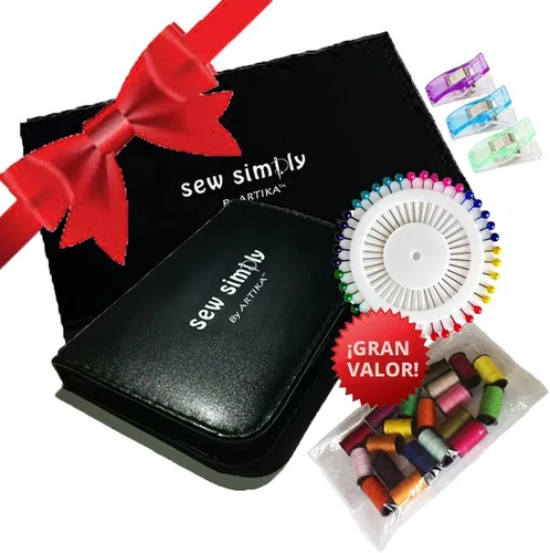 Miniatura 6 de ARTIKA Kit de costura para adultos y niños – Pequeño juego para principiantes con hilo multicolor, agujas, tijeras, dedal y clips – Kits