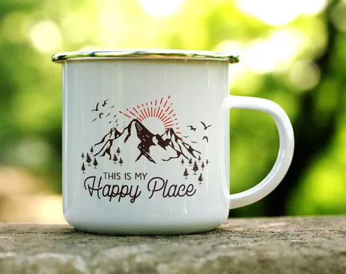 Miniatura 2 de Loftipop This is My Happy Place - Taza de café esmaltada para acampar en la montaña, taza de café para acampar en la naturaleza, al aire libre