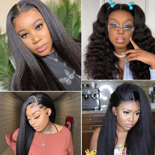 Miniatura 5 de GOLFMAX Yaki Straight Human Hair Wig For Black Women Natural Kinky Straight 13x4 Lace Front Wigs Human Hair 18 Inch kinkycurly human hair wig