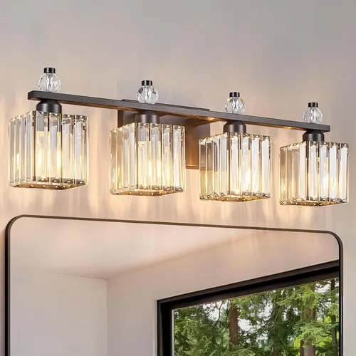 Miniatura 16 de Luces de Tocador de Baño de 3 Luces, Placado Negro, Modernas Luces de Tocador de Cristal para Baño, Luces de Tocador de Cristal para Usar Sobre