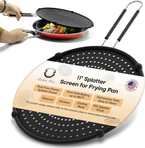 Pantalla contra salpicaduras para sartén, marca estadounidense, 11 pulgadas, color negro, apto para sartenes (6 a 11 pulgadas), protector de