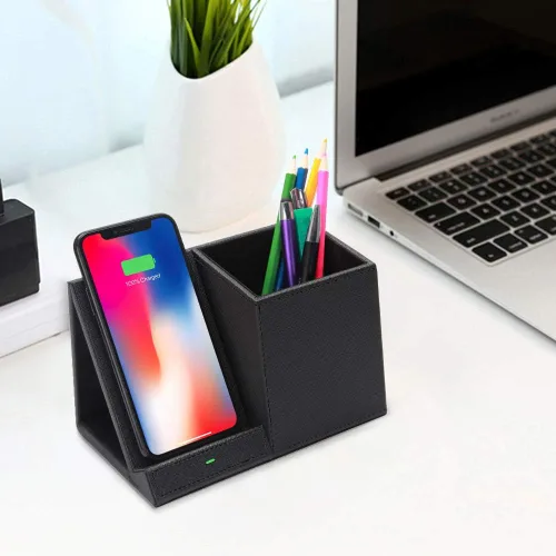 Miniatura 5 de COSOOS Cargador inalámbrico rápido con organizador de escritorio, cargador de teléfono de escritorio compatible con 15/15 Pro/15 Pro