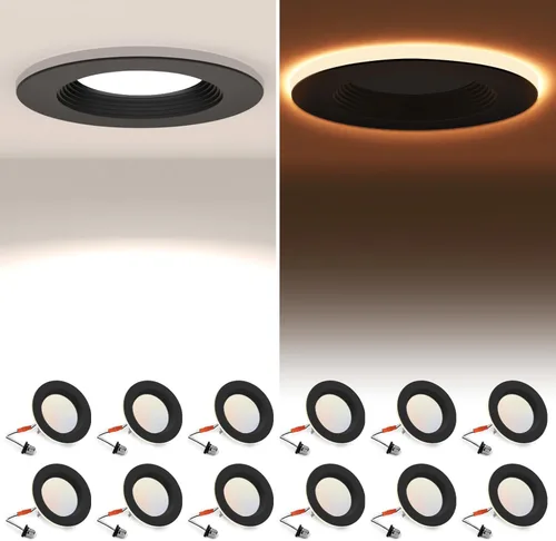 Miniatura 15 de 1 paquete de luces LED de 5/6 pulgadas con luz nocturna, iluminación LED empotrable retrofit de 5CCT, seleccionable de 2700K-6000K, regulable, 12W =