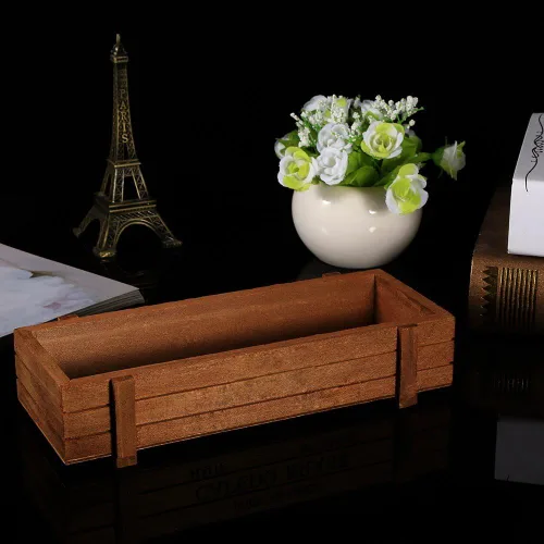 Miniatura 6 de JTLB Caja de almacenamiento rectangular de madera para interiores y exteriores, diseño de flores suculentas