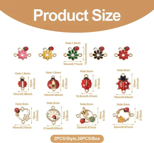 Miniatura 5 de KISSITTY 26 dijes de mariquita para hacer joyas, ganchillo, manualidades, decoración, esmalte de flores, mariquitas, cristales de diamantes