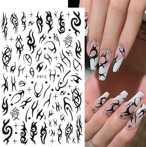 Miniatura 4 de 10 hojas de calcomanías de uñas góticas 3D, calcomanías autoadhesivas holográficas, estrellas, luna, serpiente, decoración para mujeres, consejos