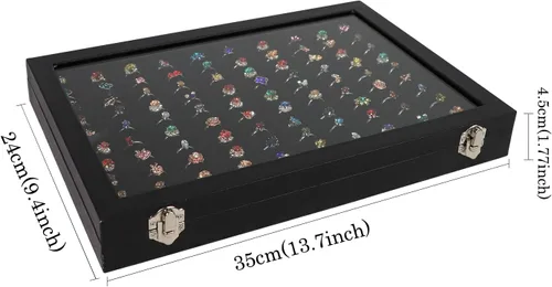 Miniatura 6 de Wuligirl - Bandeja organizadora de anillos con 100 ranuras y tapa transparente, organizador apilable de joyas como aretes, collares y anillos