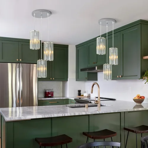 Miniatura 2 de Iluminación colgante cromada, lámpara colgante moderna, mini candelabros de cristal, lámpara colgante ajustable para cocina, isla, comedor, pasillo