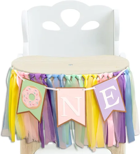 Miniatura 11 de Cartel para silla de alta color arcoíris pastel – Cartel de primer cumpleaños para silla de bebé, guirnalda de cinta de arcoíris pastel, Banner