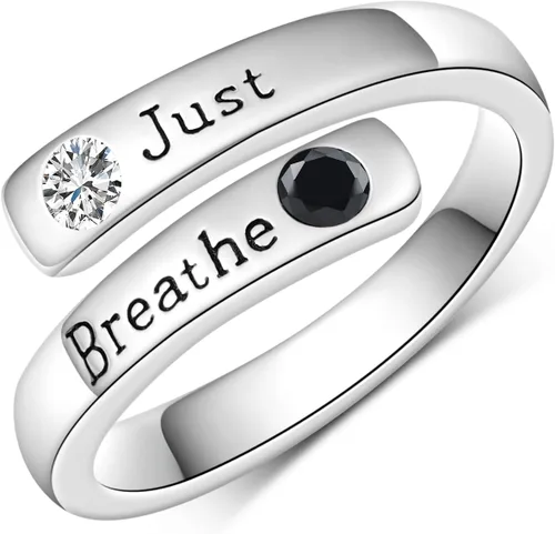 Let ThemJust BreatheFaith Over Fear Anillo de plata de ley 925, regalo inspirador para mujeres y hombres, envoltura curativa, abierto, ajustable,