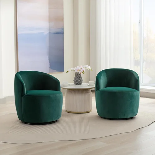 Miniatura 33 de FOXHUNTER Silla giratoria de barril, sillón individual pequeño de 360°, cómodo sofá redondo, sillas de botón acolchadas, modernas sillas de acento