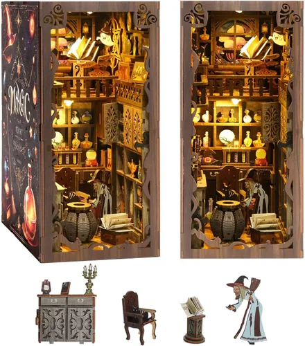 Miniatura 11 de Kit de Rincón de Libros para Adultos, Rompecabezas de Madera 3D DIY en Miniatura Kit Booknook con Luz LED con Sensor, Decoración de Estantería