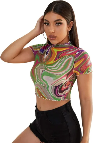 Miniatura 3 de Sweatyrocks - Blusa de manga corta de tela de malla transparente para mujer