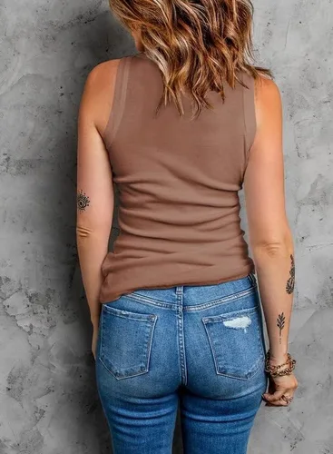 Miniatura 2 de Dokotoo - Camiseta ajustada sin mangas para mujer, tirantes anchos, escote bajo, con ribetes, deportiva, para entrenamiento