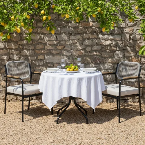 Miniatura 4 de Juego de 2 sillas de comedor para exteriores, sillas de comedor de mimbre para patio con cojines extraíbles, silla de mesa rectangular para patio