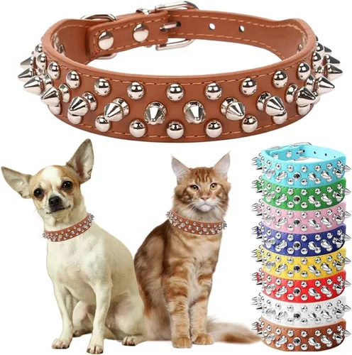 Miniatura 6 de Collar de perro con pinchos para perros pequeños, collares de cachorro macho con pinchos de cuero PU con remaches de hongos, collares tachonados