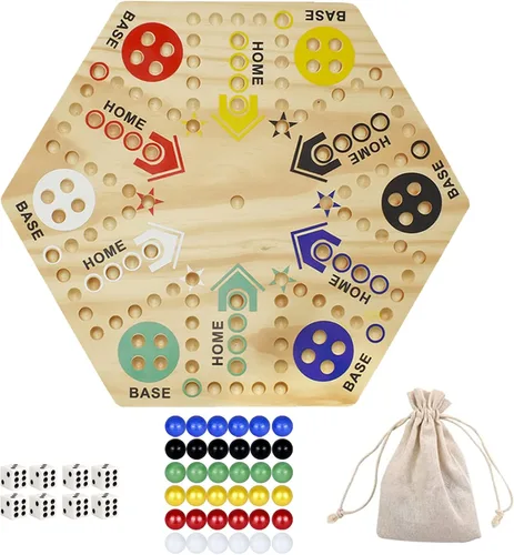 MUCITAGF Wahoo - Juego de mesa original de mármol de 16 pulgadas, de doble cara, pintado de madera, juego de mesa para 6 jugadores y 4 jugadores, 6