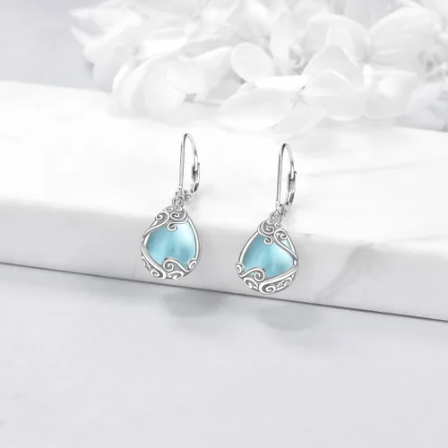Miniatura 134 de Aretes colgantes con forma de lágrima de filigrana de piedra lunar de plata de ley 925 con cierre de palanca para mujer, regalos de joyería