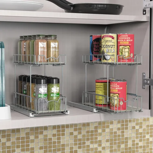 Miniatura 6 de Simple Houseware - cajón organizador de cesta deslizante de 2 niveles para especias, plateado