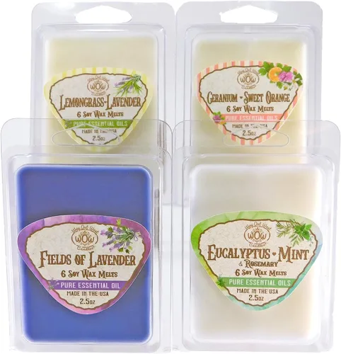 Cera perfumada para calentadores de cera, ambientador aromático, paquete de 4, juego surtido de 6 cubos de fusión, hecho a mano en Estados Unidos