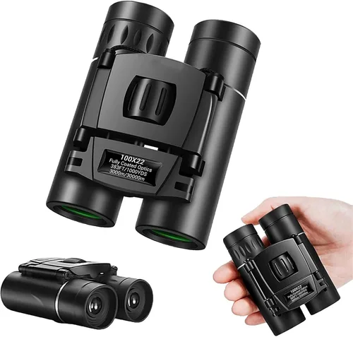 Binoculares profesionales de 100 x 22 – negro, portátil, compacto, 98,425.2 ft, telescopio óptico de caza portátil de alta potencia BAK4 para las