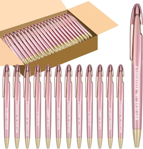 Miniatura 11 de Lincia 100 piezas de bolígrafos retráctiles de punta media para agradecimiento a empleados, bolígrafos de inspiración de tinta negra, regalos