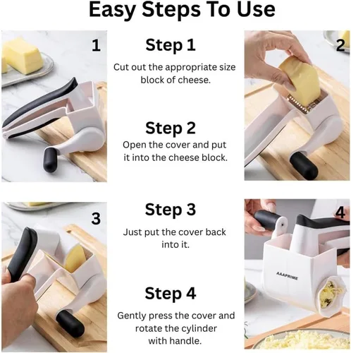 Miniatura 6 de Rallador de queso giratorio clásico con asa, rallador de queso de mano 3 en 1 con 3 ralladores de acero inoxidable, rallador multifuncional