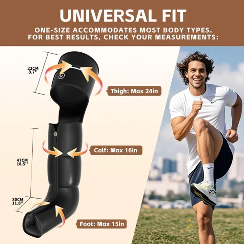 Miniatura 2 de Masajeador de piernas con calor y compresión, máquina de compresión de piernas y botas de compresión para circulación, 6 modos y 3 niveles de Negro