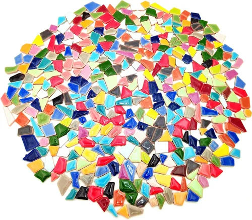 Miniatura 20 de Azulejos de mosaico de cerámica irregulares de 1.1 libras, piezas de mosaico, piedras para hacer mosaicos, manualidades, pasatiempos, artes, Amarillo