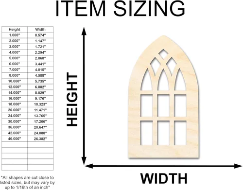 Miniatura 2 de Forma de ventana gótica de madera sin terminar Recorte artesanal hasta 46 pulgadas DIY 5 pulgadas / 1/2 pulgadas