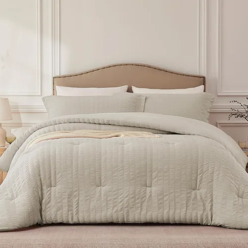 Miniatura 10 de Quataly - Juego de edredón Seersucker tamaño Twin/Twin XL en color blanco; juego de cama de 2 piezas que incluye 1 edredón suave y esponjoso y 1