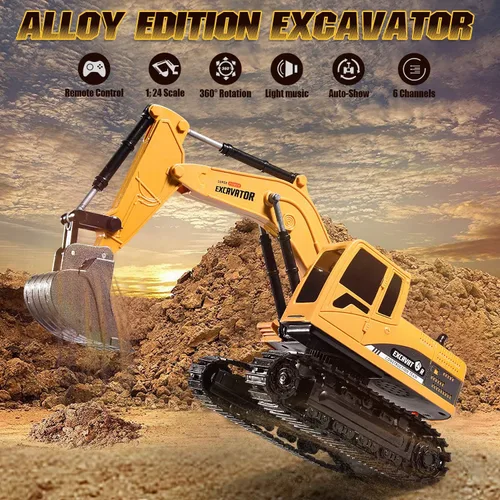 Miniatura 2 de Juguete de excavadora de construcción, camión excavador de ingeniería de juguete para niños, auto hidráulico recargable con control remoto