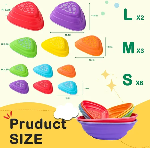 Miniatura 2 de makarci 11 piezas de piedras de equilibrio para niños – Piedras de equilibrio antideslizantes con tapas de goma, juguetes sensoriales para niños