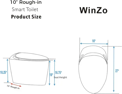 Miniatura 7 de WinZo Inodoro Bidé con Instalación de 10", Inodoro Inteligente con Bidé, Forma Ovalada Moderna, Apertura/Descarga Automática, Asiento Calefaccionado