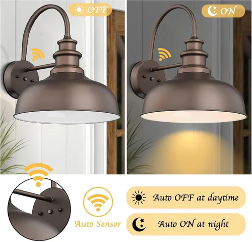 Miniatura 2 de Bestshared Domo grande de 16 pulgadas con sensor de atardecer a amanecer, luz de granero para exteriores, antioxidante, aplique de pared al aire