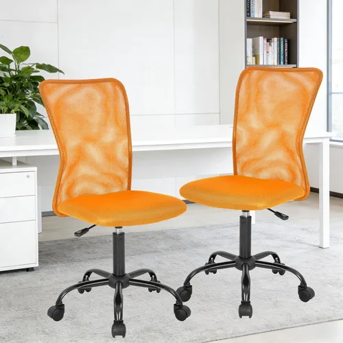 Miniatura 16 de Silla de oficina pequeña, silla de escritorio sin brazos con ruedas, silla ergonómica para computadora con soporte lumbar, silla giratoria de malla