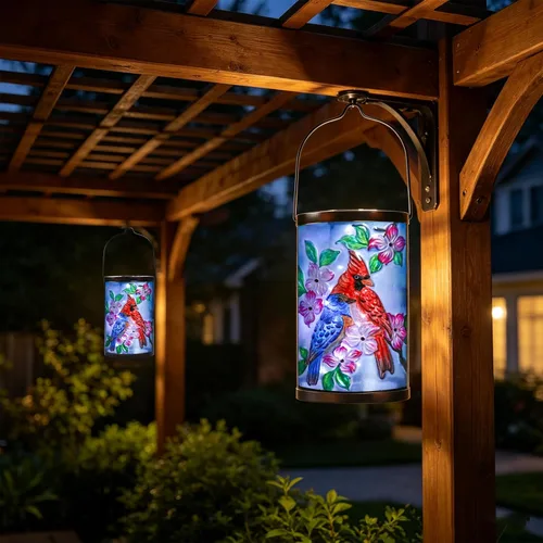 Miniatura 4 de Linterna solar colgante para exteriores, diseño de pájaro azul, impermeable, luz LED cardenal, lámpara decorativa de mesa para patio, jardín