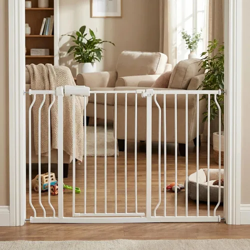 Miniatura 25 de Puerta de bebé para escaleras y puertas, puertas para perros de 29 a 34 pulgadas para la casa, puerta para mascotas de interior montada a presión