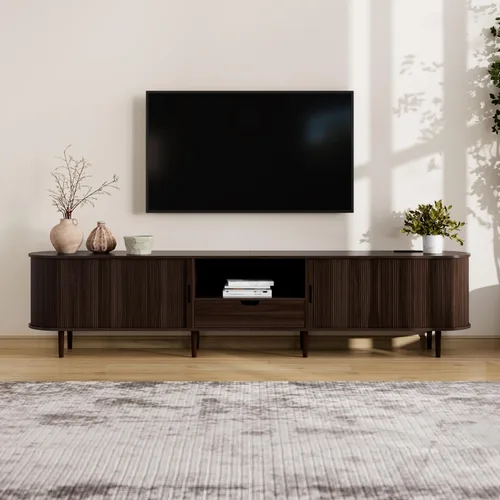 Miniatura 15 de DHH 71" Fluted TV Stand with Power Outlet for TVs up to 80", TV Console with Adjustable Shelves and Sliding Door,Mid Century Modern Entertainment