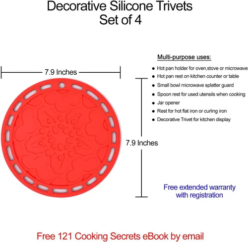 Miniatura 2 de Silicone Hot Pads (juego de 4) - 6 en 1 herramienta de cocina multipropósito, soporte para recipientes, protector de salpicador, cobertor