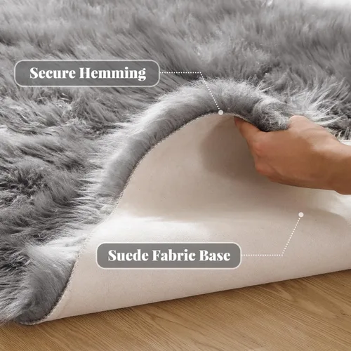 Miniatura 3 de ORINOVA Alfombras de pelo sintético lavable de color gris plateado claro para dormitorio, alfombra de felpa para sala de estar, alfombra