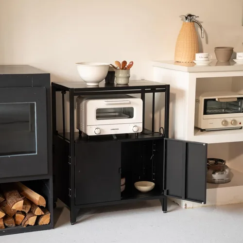 Miniatura 5 de Morden Buffet Armario de almacenamiento plegable de metal, armario de consola de entrada de acero con ruedas para patio, exterior, interior, cocina