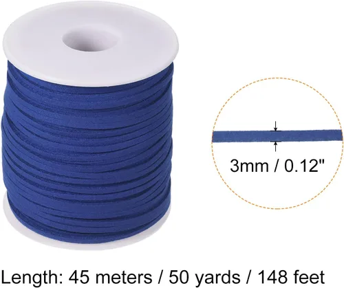 Miniatura 2 de PATIKIL Cordón de gamuza con carrete en rollo de 0.118 in, 50 yardas, cordón plano de piel sintética para collares, pulseras, joyería, cuentas, Azul