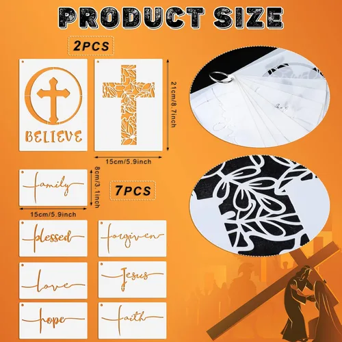 Miniatura 2 de Tinlade Juego de 9 plantillas de cruz cristianas, plantillas cristianas Believe Jesús Perdonado, Cruz Religiosa, Reutilizable, Plantilla de Pintura