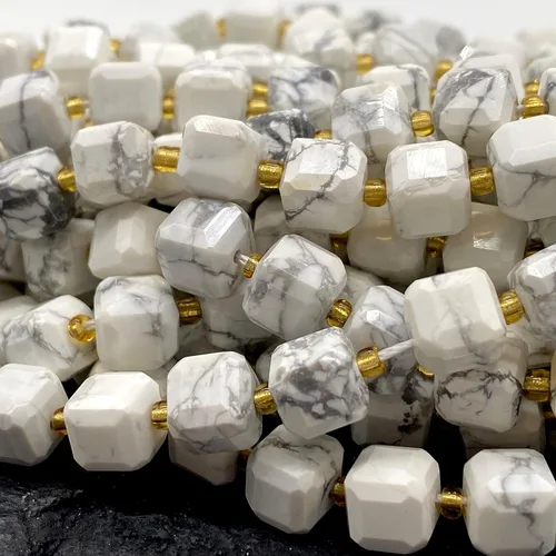 Miniatura 4 de ABCGEMS Cuentas de howlita blanca California (una técnica de corte revolucionaria aporta un aspecto más dinámico a un cubo tradicional) piedra