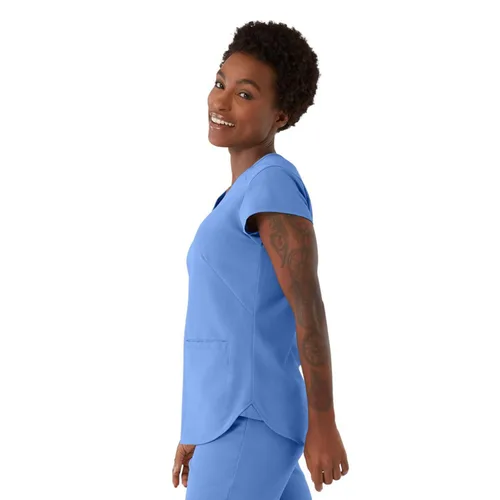 Miniatura 5 de ave. Camiseta médica Monroe con cuello en V y dos bolsillos para mujer, color azul Ceil, talla M
