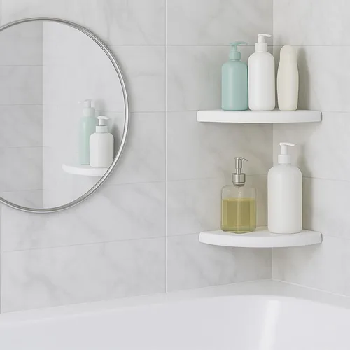 Miniatura 6 de Chunful 2 estantes esquineros de mármol blanco para baño, de 9 x 9 pulgadas, montaje en pared en ambos lados, estantes esquineros de mármol pulido